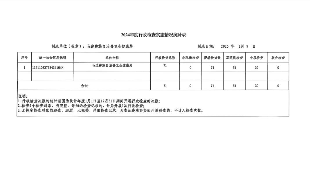 2024年度行政检查实施情况统计表